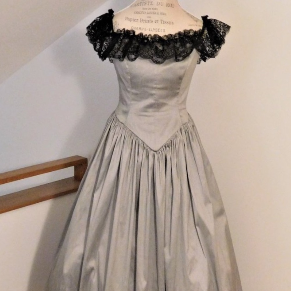 Recollections Silver Dupioni Victorian Ball Gown